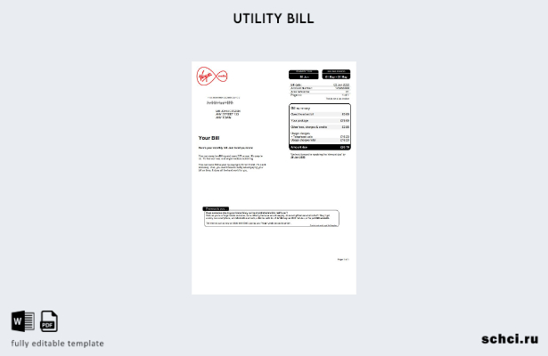 цифровая загрузка шаблона счета за коммунальные услуги Virgin Media в Соединенно